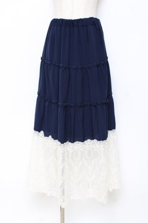 画像: axes femme / 裾レースティアードスカート M 紺 Y-25-10-28-140-AX-SK-SZ-ZY