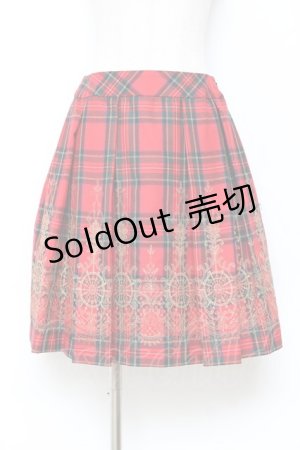 画像: Jane Marple / ウールタータンヴィクトリアンエンブロイダリーのスカート M 赤 Y-25-10-28-145-JM-SK-SZ-ZY