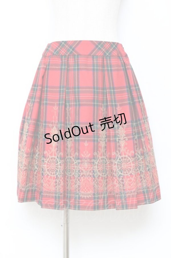 画像1: Jane Marple / ウールタータンヴィクトリアンエンブロイダリーのスカート M 赤 Y-25-10-28-145-JM-SK-SZ-ZY (1)