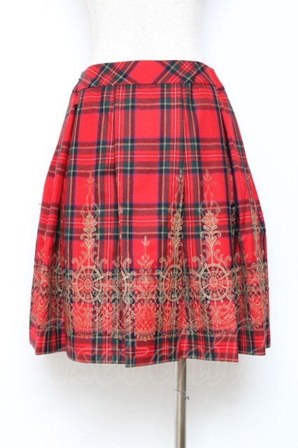 画像2: Jane Marple / ウールタータンヴィクトリアンエンブロイダリーのスカート M 赤 Y-25-10-28-145-JM-SK-SZ-ZY (2)