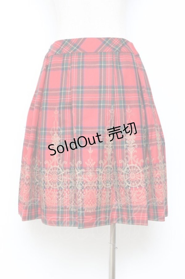 画像2: Jane Marple / ウールタータンヴィクトリアンエンブロイダリーのスカート M 赤 Y-25-10-28-145-JM-SK-SZ-ZY (2)