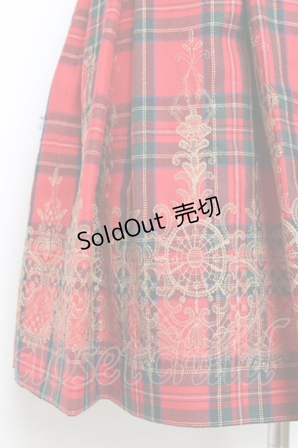 画像3: Jane Marple / ウールタータンヴィクトリアンエンブロイダリーのスカート M 赤 Y-25-10-28-145-JM-SK-SZ-ZY (3)