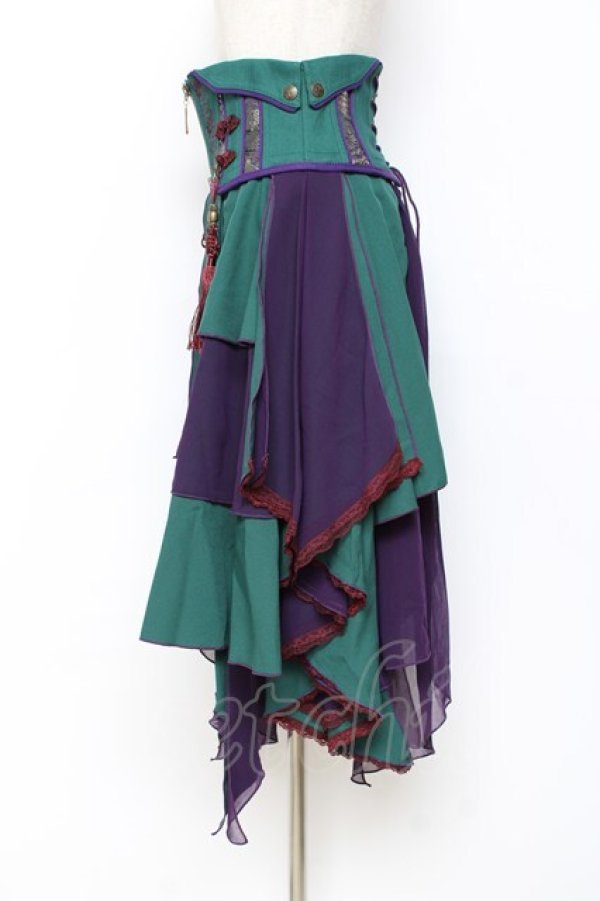 画像2: Ozz oneste / 雪化憧コルセットスカート  グリーン×紫 Y-25-10-28-146-OO-SK-SZ-ZY (2)