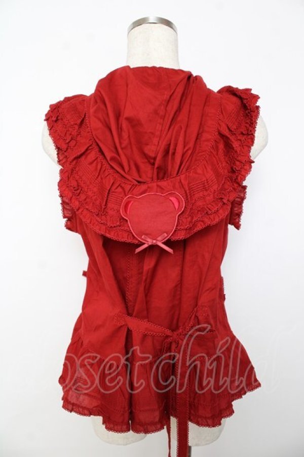 画像2: PINK HOUSE / クマワッペンフード付きノースリーブベスト/ブラウス F 赤 Y-25-10-31-026-LO-BL-SZ-ZY (2)