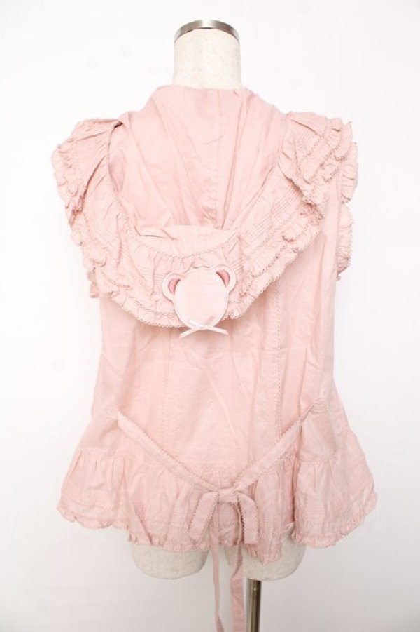 画像2: PINK HOUSE / クマワッペンフード付きノースリーブベスト/ブラウス F ピンク Y-25-10-31-028-LO-BL-SZ-ZY (2)