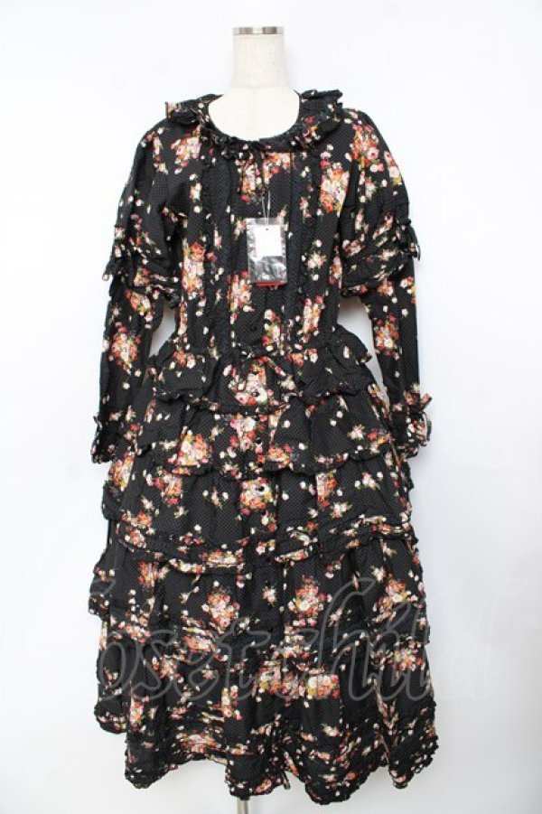 画像1: PINK HOUSE / ブルーミングドット柄襟付きワンピース F 黒 Y-25-10-31-068-LO-OP-AS-ZY (1)