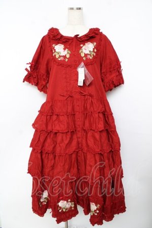 画像: PINK HOUSE / Berry Rose刺繍入りパッチワーク風ワンピース F 赤 Y-25-10-31-069-LO-OP-AS-ZY