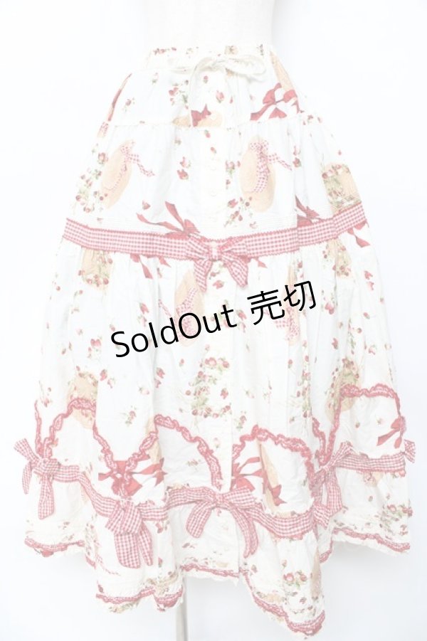 画像1: PINK HOUSE / Straw-berry Hatプリントパッチワークスカート F サックス Y-25-10-31-078-LO-SK-SZ-ZY (1)