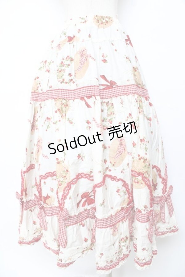 画像2: PINK HOUSE / Straw-berry Hatプリントパッチワークスカート F サックス Y-25-10-31-078-LO-SK-SZ-ZY (2)
