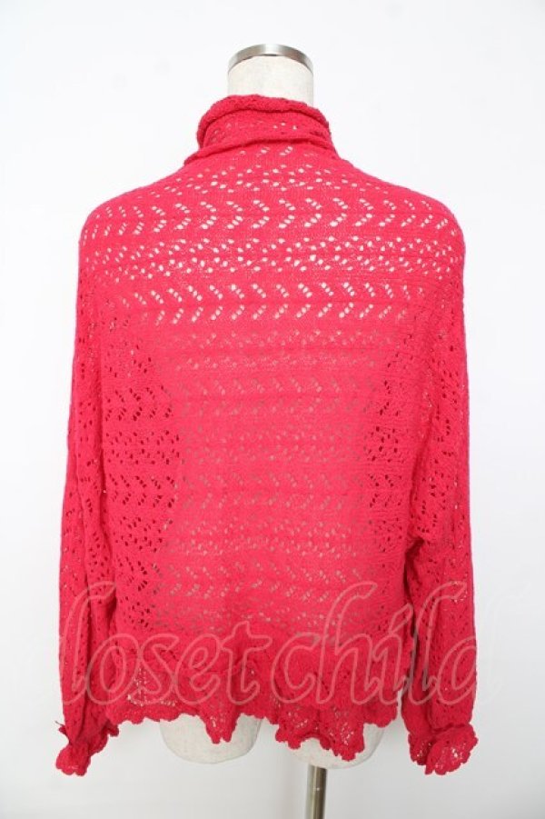 画像2: PINK HOUSE / 透かし編みボレロ風カーディガン F レッド(ダークピンク) Y-25-10-31-024-LO-TO-AS-ZY (2)