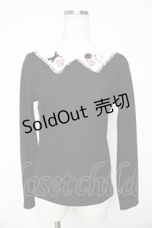 画像: axes femme POETIQUE / 薔薇刺繍入りブラウス風プルオーバー M 黒 Y-25-11-01-054-AX-TO-SZ-ZY