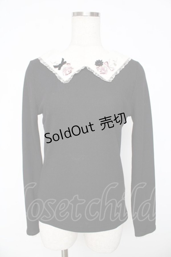 画像1: axes femme POETIQUE / 薔薇刺繍入りブラウス風プルオーバー M 黒 Y-25-11-01-054-AX-TO-SZ-ZY (1)