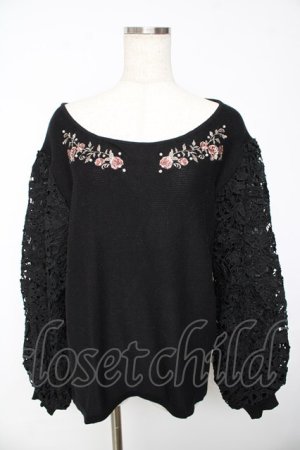 画像: axes femme / 袖レース刺繍デザインニット L 黒 Y-25-11-01-055-AX-TO-SZ-ZY