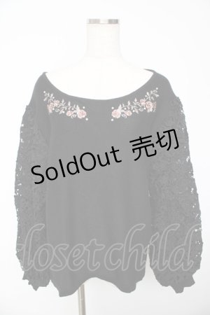 画像: axes femme / 袖レース刺繍デザインニット L 黒 Y-25-11-01-055-AX-TO-SZ-ZY