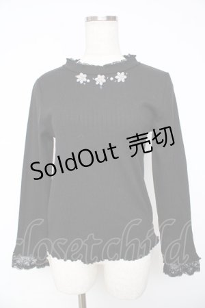画像: axes femme / キラキラお花ビジューリブプルオーバー M 黒 Y-25-11-01-056-AX-TO-SZ-ZY