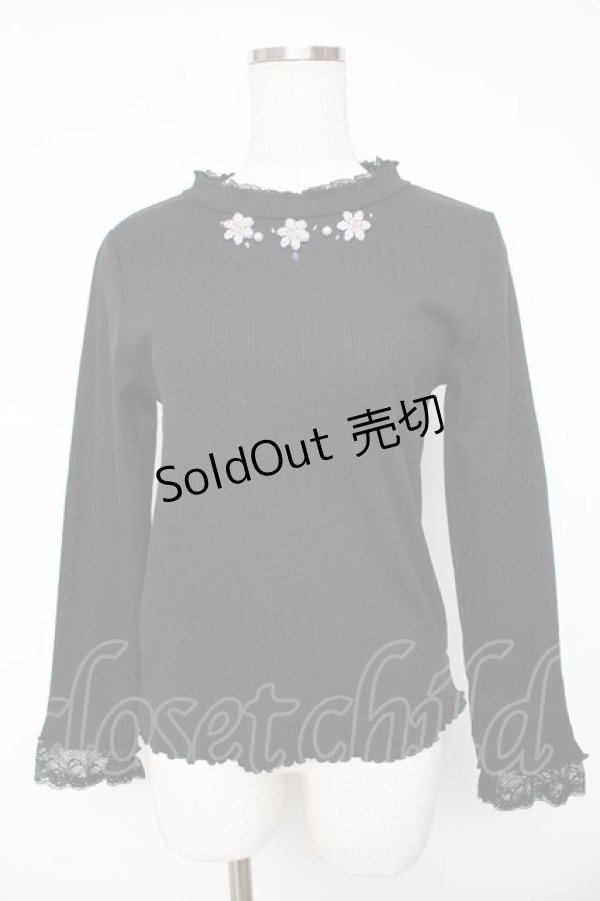 画像1: axes femme / キラキラお花ビジューリブプルオーバー M 黒 Y-25-11-01-056-AX-TO-SZ-ZY (1)