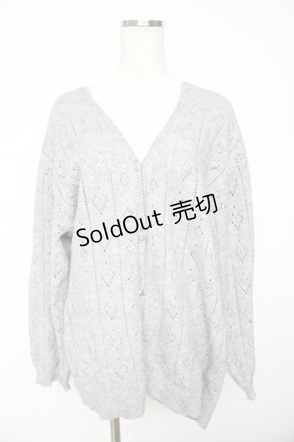 画像1: axes femme POETIQUE / ハート透かし編みニットカーディガン  グレー Y-25-11-01-060-AX-TO-SZ-ZY (1)