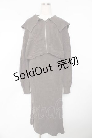 画像: axes femme / ジップ付きニット×ニットワンピース  グレー Y-25-11-01-062-AX-OP-SZ-ZY