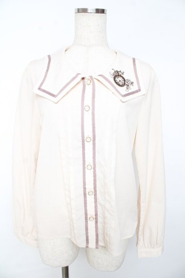 画像1: axes femme POETIQUE / 時計刺繍セーラーブラウス M キナリ Y-25-11-01-066-AX-BL-SZ-ZY (1)