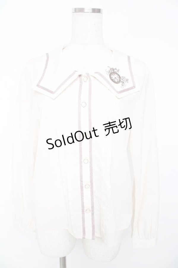 画像1: axes femme POETIQUE / 時計刺繍セーラーブラウス M キナリ Y-25-11-01-066-AX-BL-SZ-ZY (1)