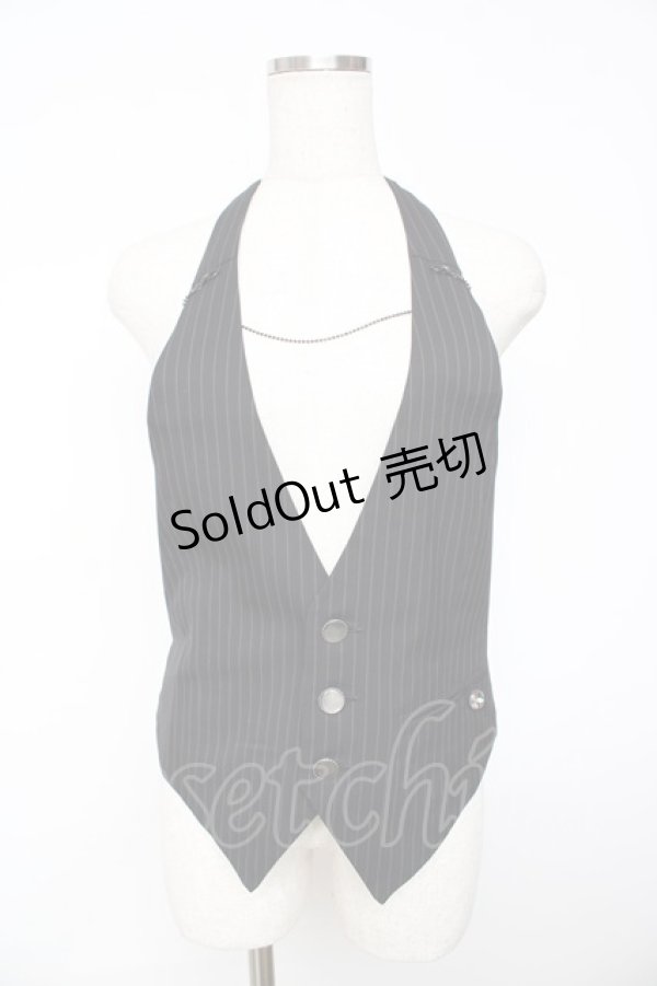 画像1: BPN FOR MEN / ピンストライプホルターベスト M 黒 Y-25-11-01-073-GO-TO-SZ-ZY (1)