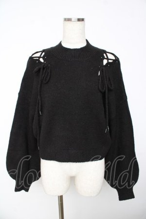 画像: EATME / ショルダーレースアップニットトップス F 黒 Y-25-11-01-076-LO-TO-SZ-ZY