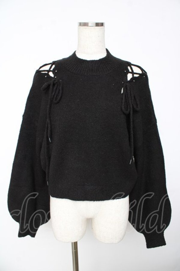 画像1: EATME / ショルダーレースアップニットトップス F 黒 Y-25-11-01-076-LO-TO-SZ-ZY (1)