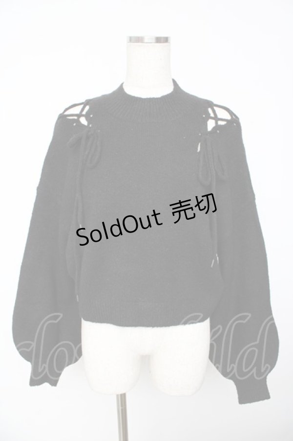 画像1: EATME / ショルダーレースアップニットトップス F 黒 Y-25-11-01-076-LO-TO-SZ-ZY (1)