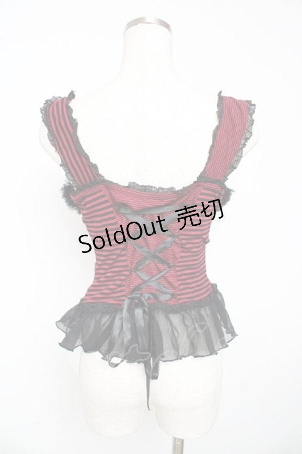 画像2: ALGONQUINS / マルチボーダービスチェ F 赤×黒 Y-25-11-01-081-AL-TO-SZ-ZY (2)