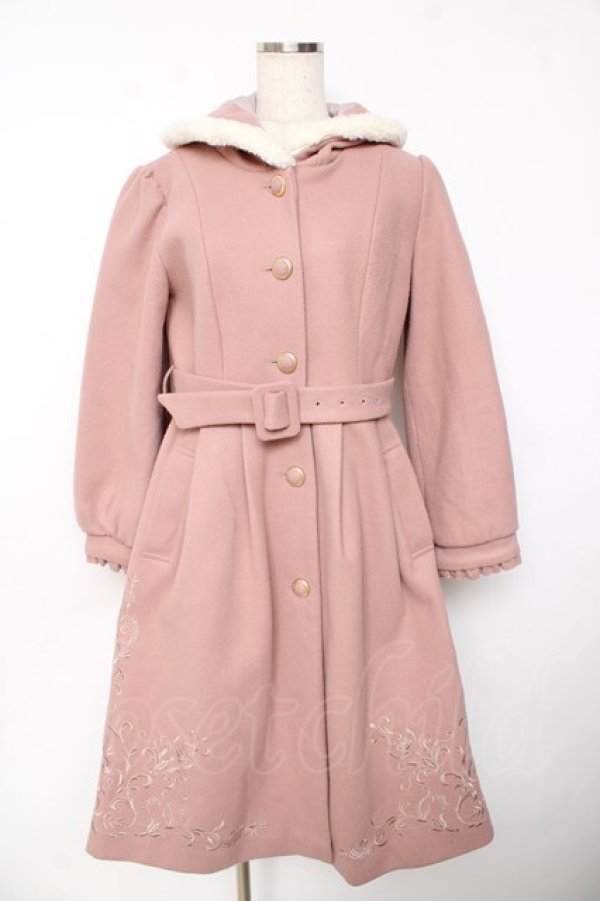 画像1: axes femme / 額縁風刺繍フード付きコート M ピンク Y-25-11-01-086-AX-CO-SZ-ZY (1)