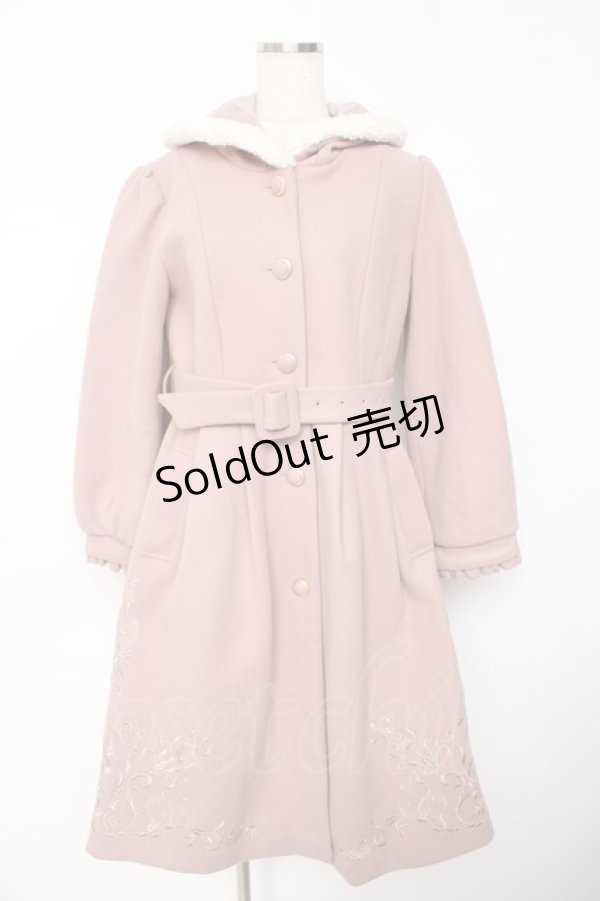 画像1: axes femme / 額縁風刺繍フード付きコート M ピンク Y-25-11-01-086-AX-CO-SZ-ZY (1)