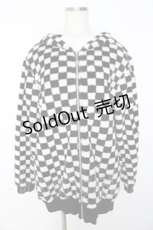 画像: ALGONQUINS / ブロックチェックファーブルゾン ユニセックス 白×黒 Y-25-11-01-092-AL-JA-SZ-ZY