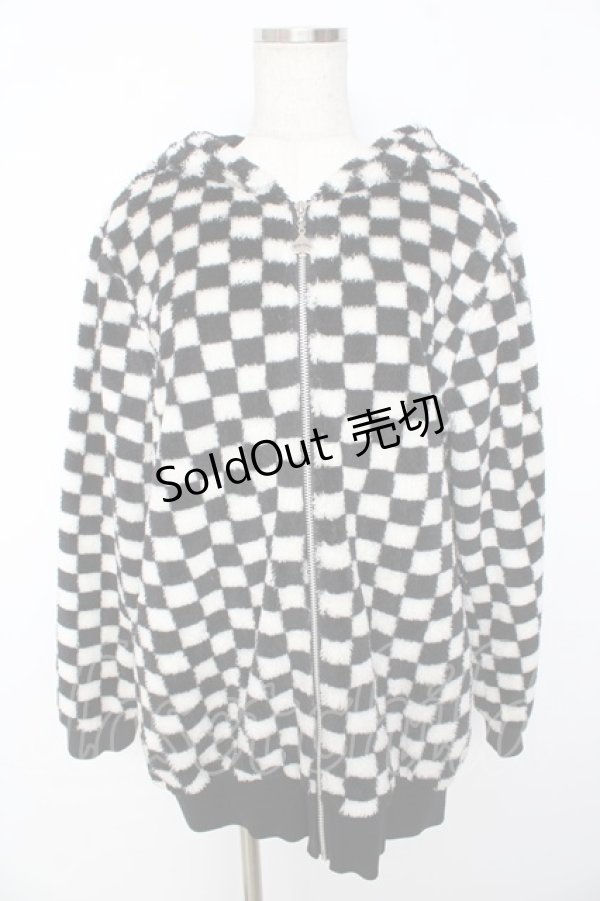 画像1: ALGONQUINS / ブロックチェックファーブルゾン ユニセックス 白×黒 Y-25-11-01-092-AL-JA-SZ-ZY (1)
