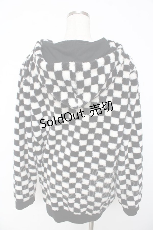 画像2: ALGONQUINS / ブロックチェックファーブルゾン ユニセックス 白×黒 Y-25-11-01-092-AL-JA-SZ-ZY (2)