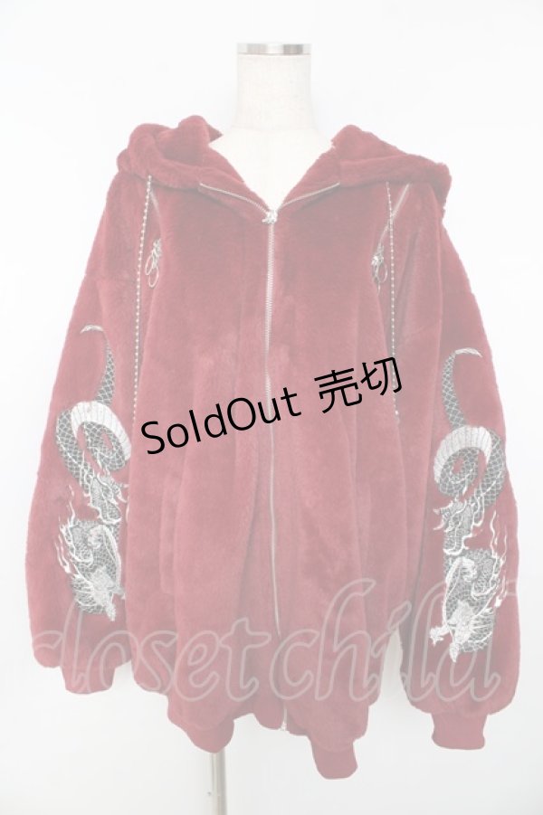 画像1: REFLEM / ドラゴン刺繍BIGファーパーカーファーブルゾン  ワイン Y-25-11-01-097-PU-CO-SZ-ZY (1)