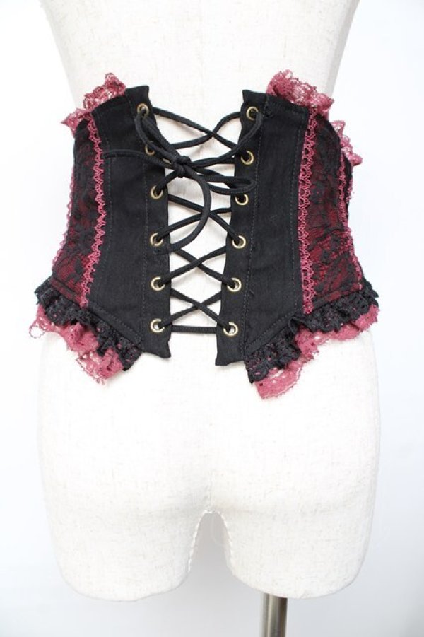 画像2: Ozz Croce / バラ刺繍コルセット  黒×赤 Y-25-11-01-130-OO-TO-SZ-ZY (2)