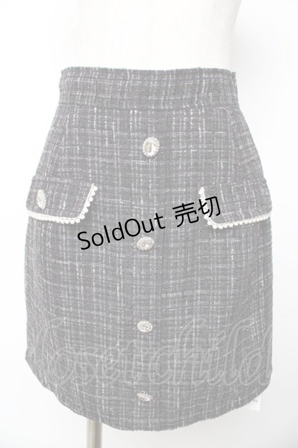 画像1: Ank Rouge / フロントビジューツイードミニスカート M 黒 Y-25-11-01-135-CA-SK-SZ-ZY (1)