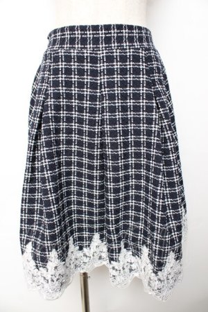 画像: axes femme POETIQUE / 裾レースツイードスカート M 紺 Y-25-11-01-150-AX-SK-SZ-ZY