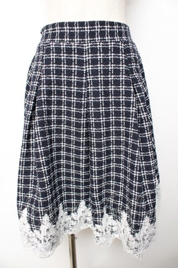 画像1: axes femme POETIQUE / 裾レースツイードスカート M 紺 Y-25-11-01-150-AX-SK-SZ-ZY (1)