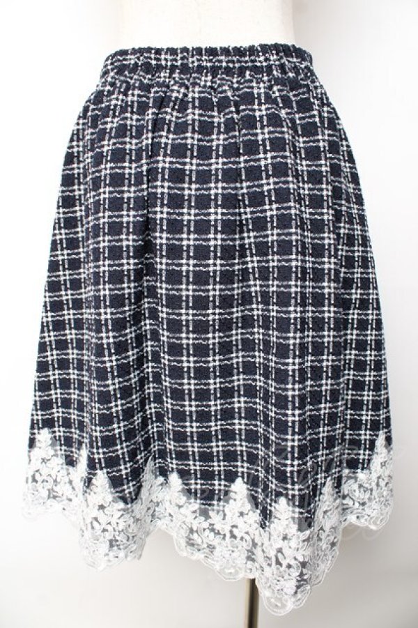 画像2: axes femme POETIQUE / 裾レースツイードスカート M 紺 Y-25-11-01-150-AX-SK-SZ-ZY (2)