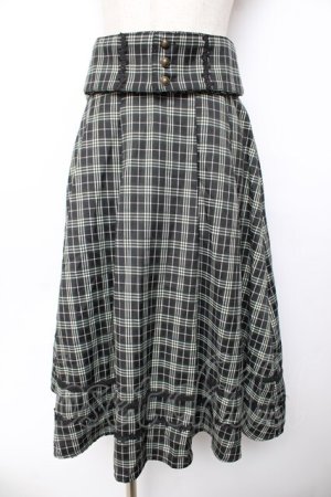 画像: axes femme / ベルト付チェック柄タックスカート F グリーン Y-25-11-01-151-AX-SK-SZ-ZY