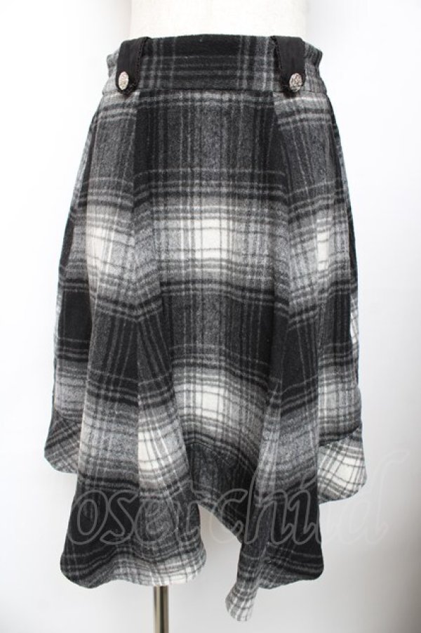 画像1: axes femme / シャギーチェックイレヘムスカート M 黒 Y-25-11-01-156-AX-SK-SZ-ZY (1)