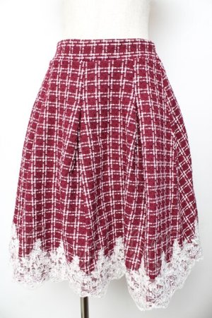 画像: axes femme POETIQUE / 裾レースツイードスカート M ワイン Y-25-11-01-157-AX-SK-SZ-ZY