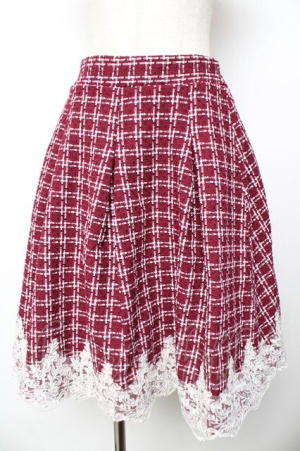 画像1: axes femme POETIQUE / 裾レースツイードスカート M ワイン Y-25-11-01-157-AX-SK-SZ-ZY (1)