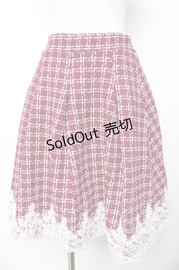 画像1: axes femme POETIQUE / 裾レースツイードスカート M ワイン Y-25-11-01-157-AX-SK-SZ-ZY (1)