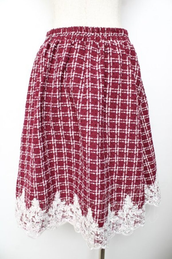 画像2: axes femme POETIQUE / 裾レースツイードスカート M ワイン Y-25-11-01-157-AX-SK-SZ-ZY (2)