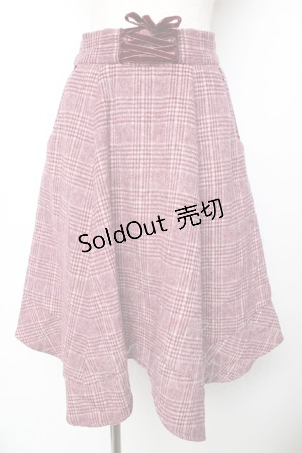 画像1: axes femme / シャギーチェックイレヘムスカート  ワイン Y-25-11-01-158-AX-SK-SZ-ZI (1)