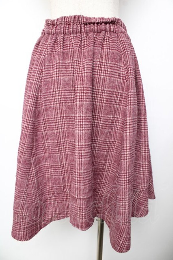 画像2: axes femme / シャギーチェックイレヘムスカート  ワイン Y-25-11-01-158-AX-SK-SZ-ZY (2)