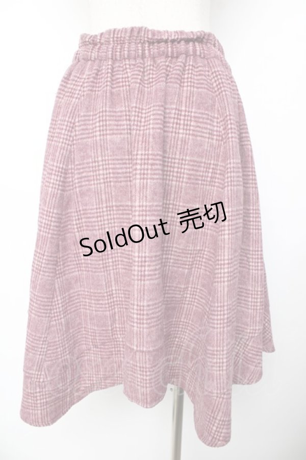 画像2: axes femme / シャギーチェックイレヘムスカート  ワイン Y-25-11-01-158-AX-SK-SZ-ZI (2)