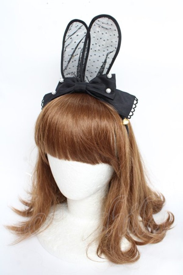 画像1: Angelic Pretty / おしゃまBunnyカチューシャ  黒 Y-25-11-01-031-AP-AC-SZ-ZY (1)